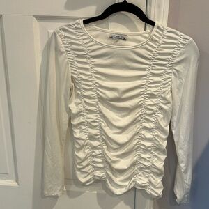 Poof! White Ruched Blouse with Soft Fabric